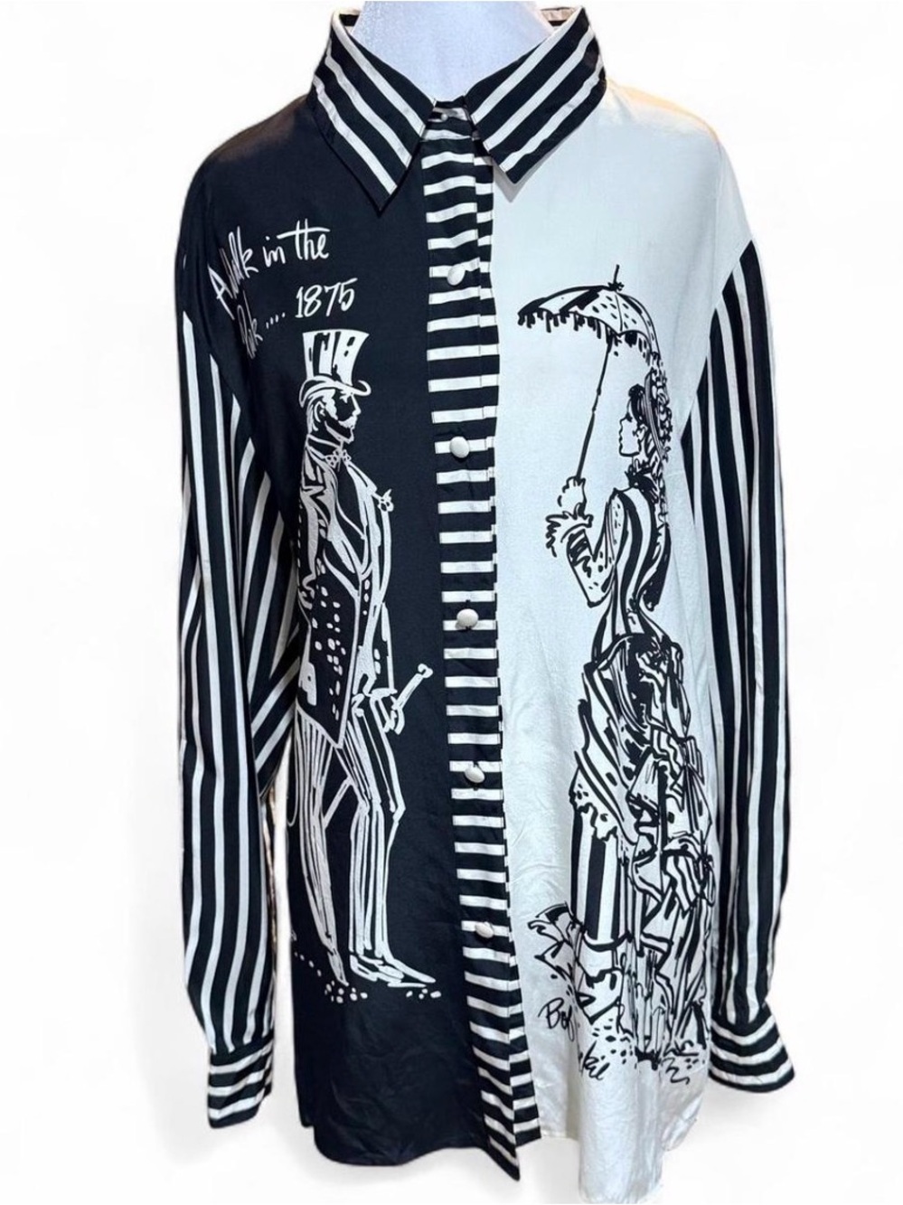 Vintage Bob Mackie Wearable Art 100% Silk Graphic Blouse Size L